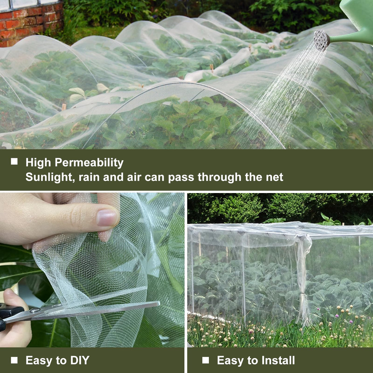 Rohuis Garden Netting DIY coverage shows easy cut-and-bury setup for plant protection.