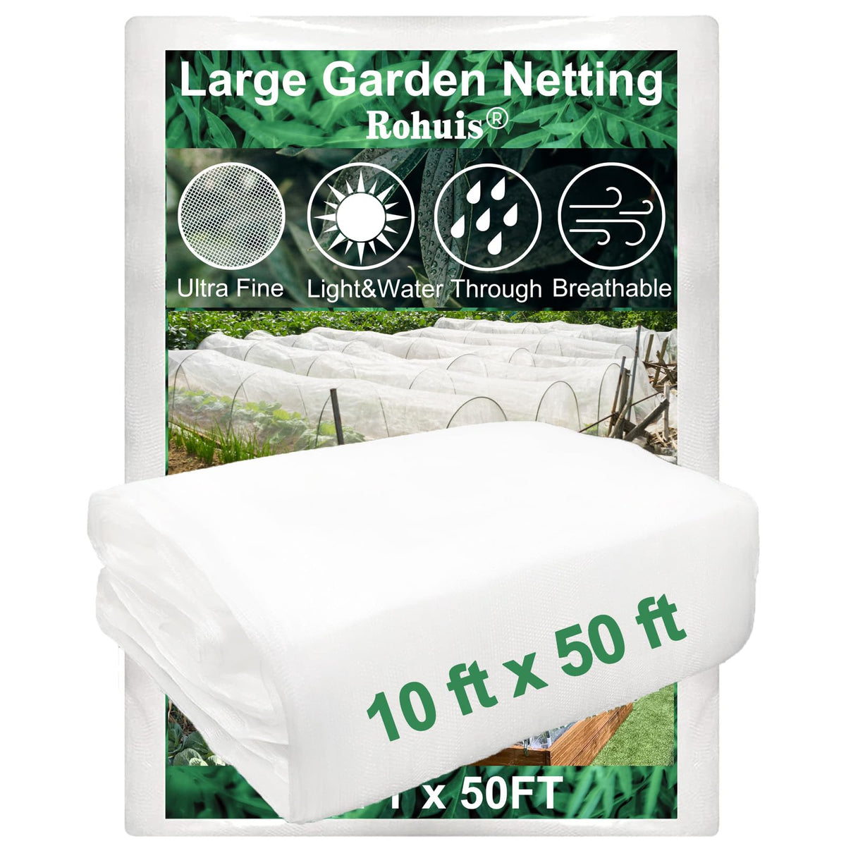 Rohuis Garden Netting Ultra Fine Mesh, 10ft by 50ft, protects crops while letting light through.