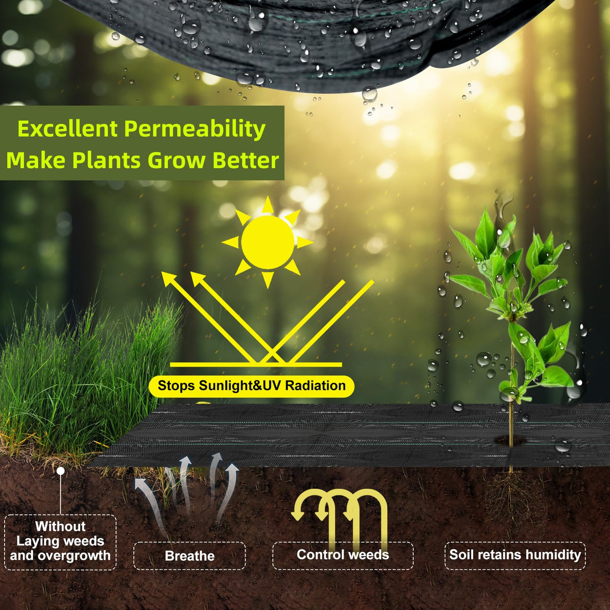 Rohuis permeable geotextile fabric lets nutrients through while blocking weeds.