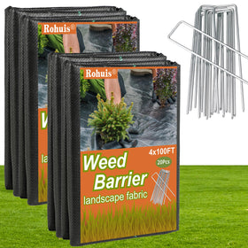 Rohuis weed barrier fabric 4ft x 100ft suppresses weeds while allowing air and water flow.