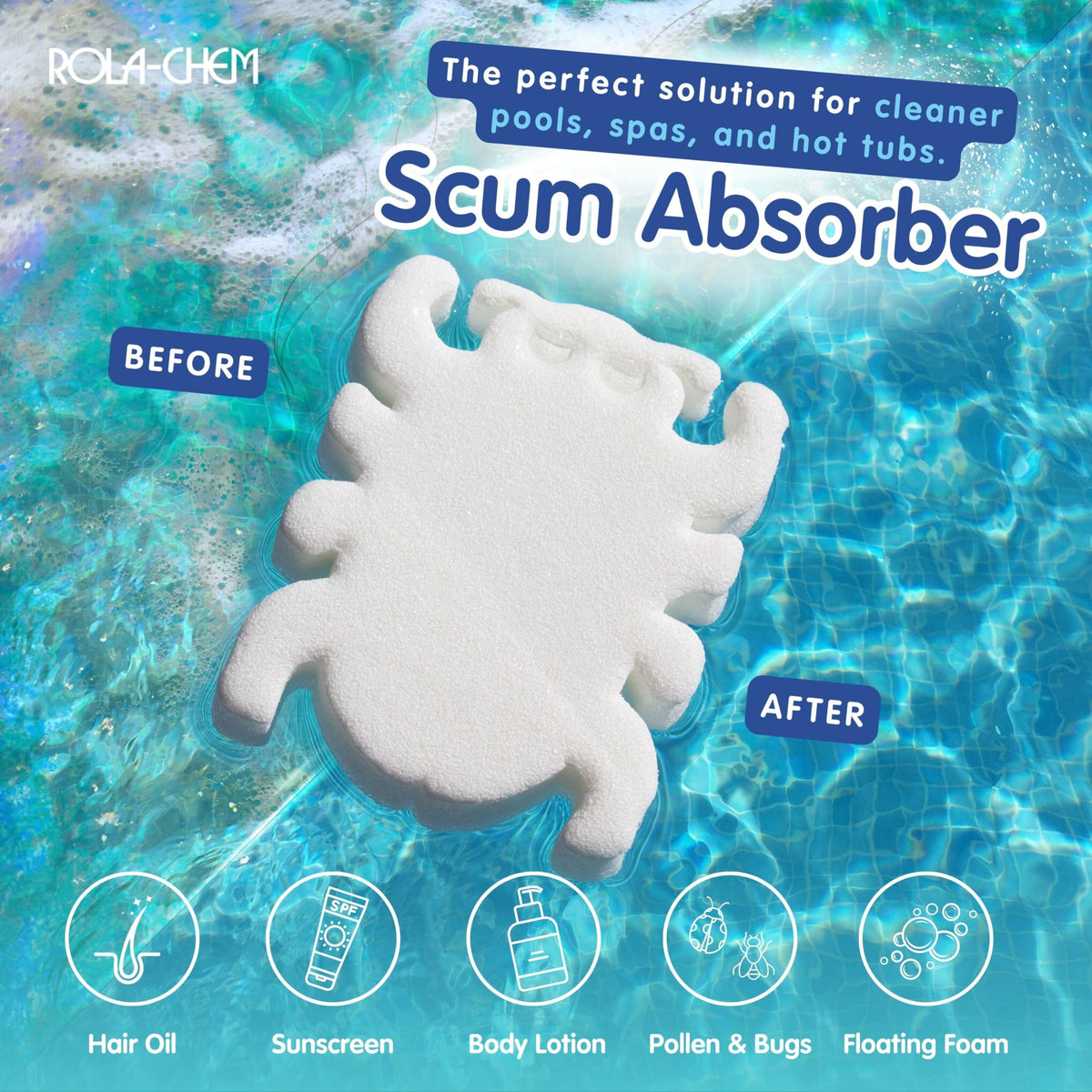 Rola-Chem Scumbug exclusive-design helps prevent scum lines.