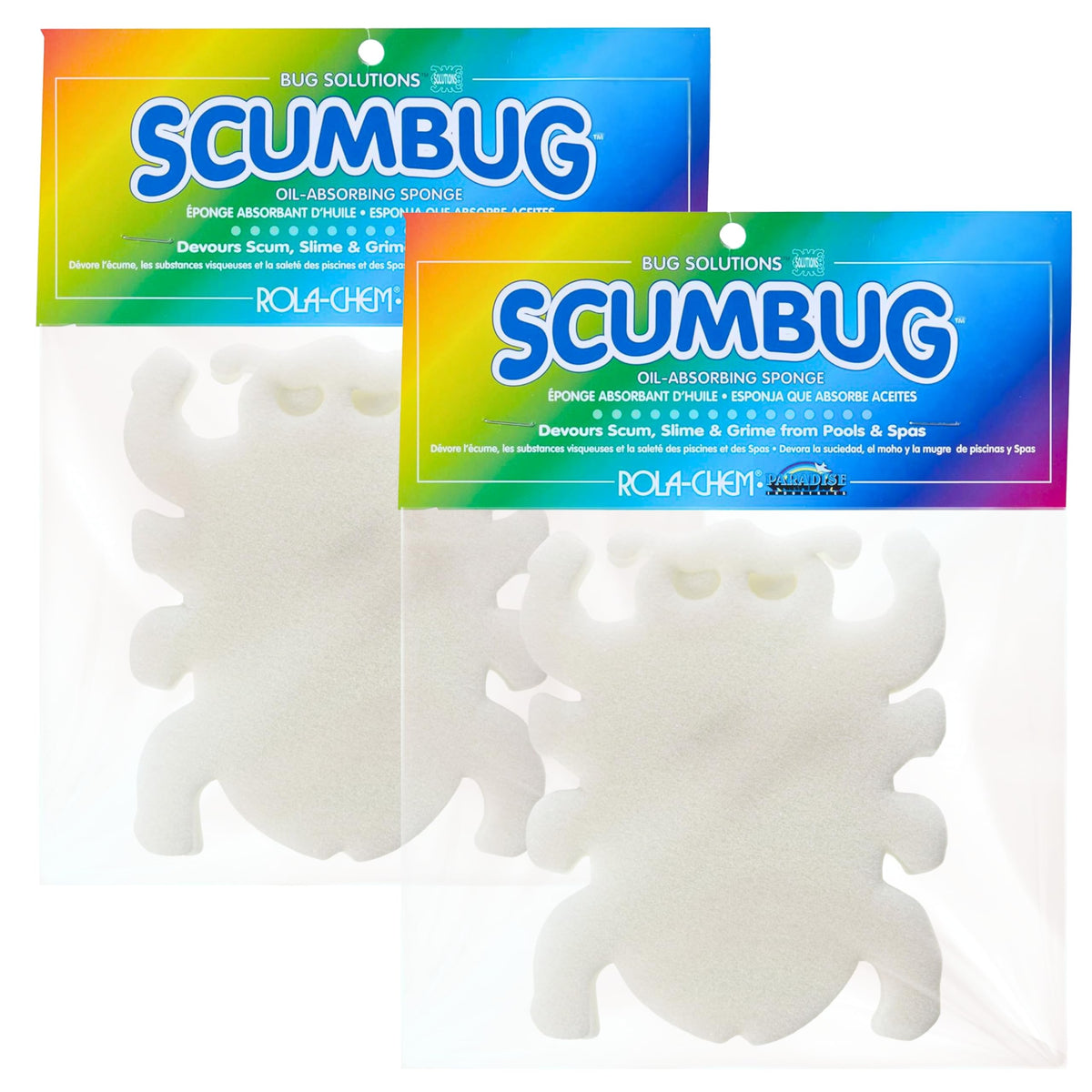 Rola-Chem Scumbug floats in a hot tub, absorbing oils and grime.