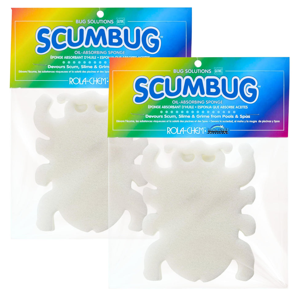 Rola-Chem Scumbug floats in a hot tub, absorbing oils and grime.