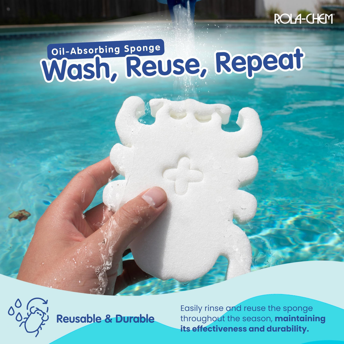 Rola-Chem Scumbug is a reusable and durable spa accessory for ongoing use.