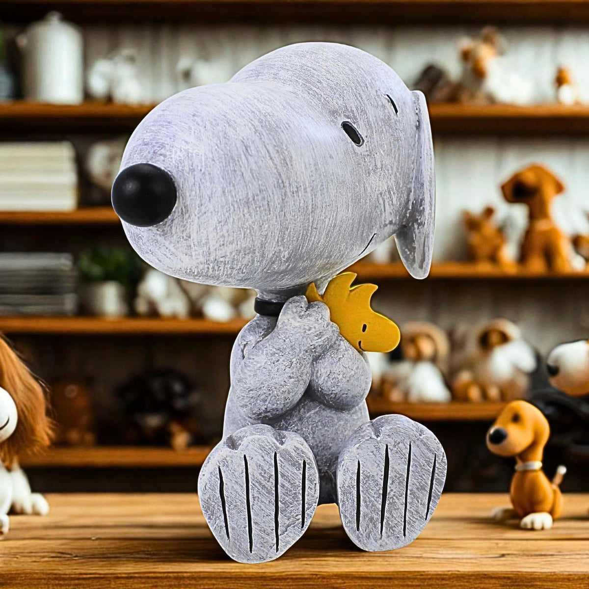 Roman Snoopy and Woodstock texture detail highlights resin and stone finish