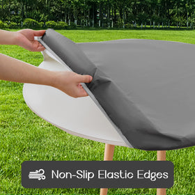 Romanstile waterproof tablecloth with flannel backing protects surfaces and resists spills