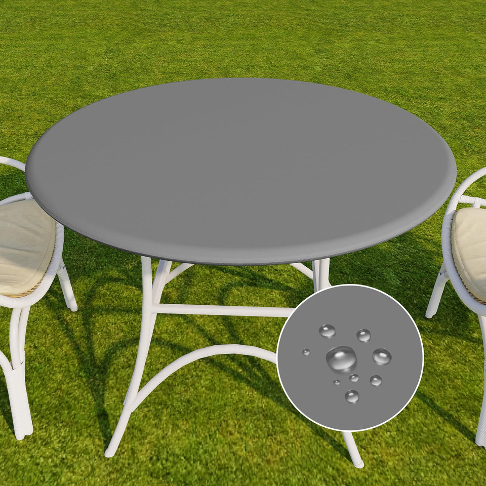 Romanstile round vinyl tablecloth with elastic edge for secure fit on 36-44 inch tables
