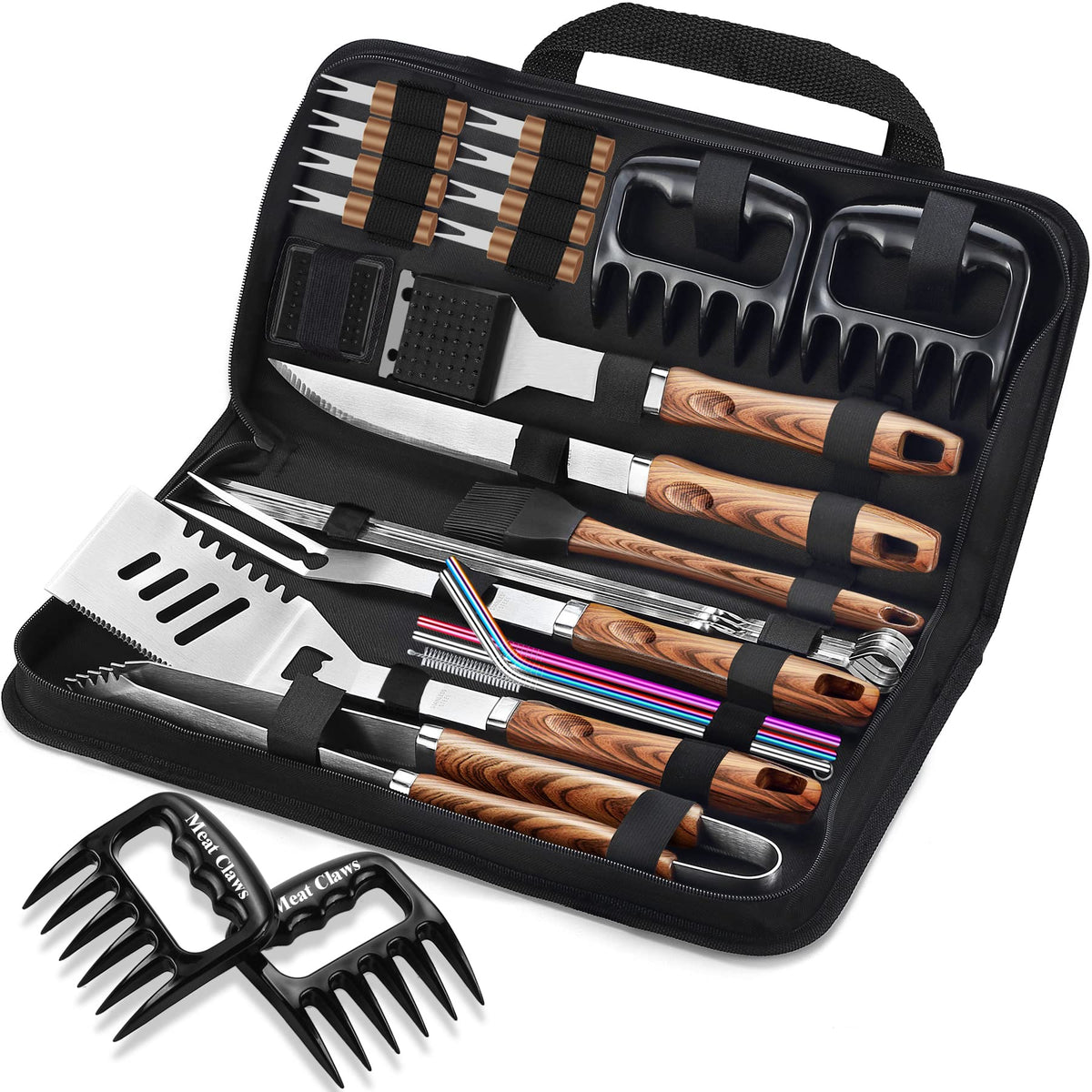 ROMANTICIST 27pcs BBQ tools set for versatile outdoor grilling.