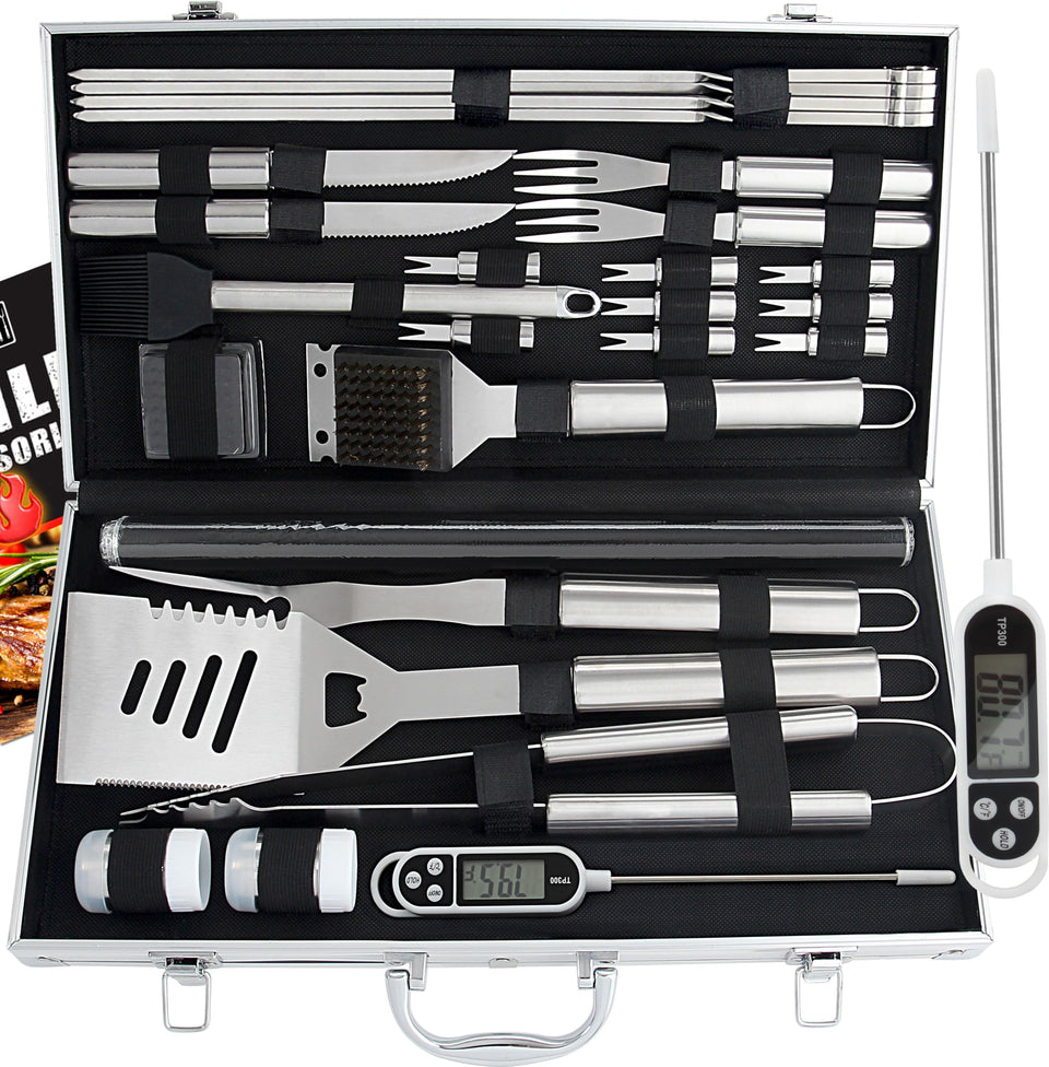ROMANTICIST 28pcs BBQ set in case, complete outdoor cooking kit for easy grilling