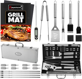 ROMANTICIST complete grill accessories case with premium stainless steel tools for backyard grilling.