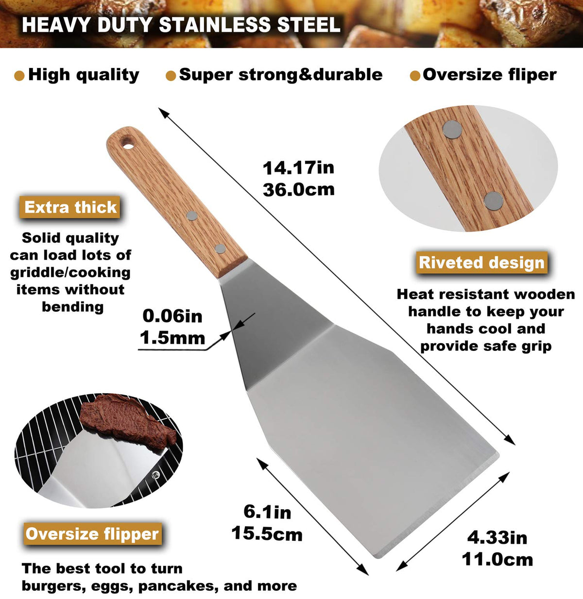ROMANTICIST ergonomic wood-handle griddle tools deliver comfortable grip and heat resistance