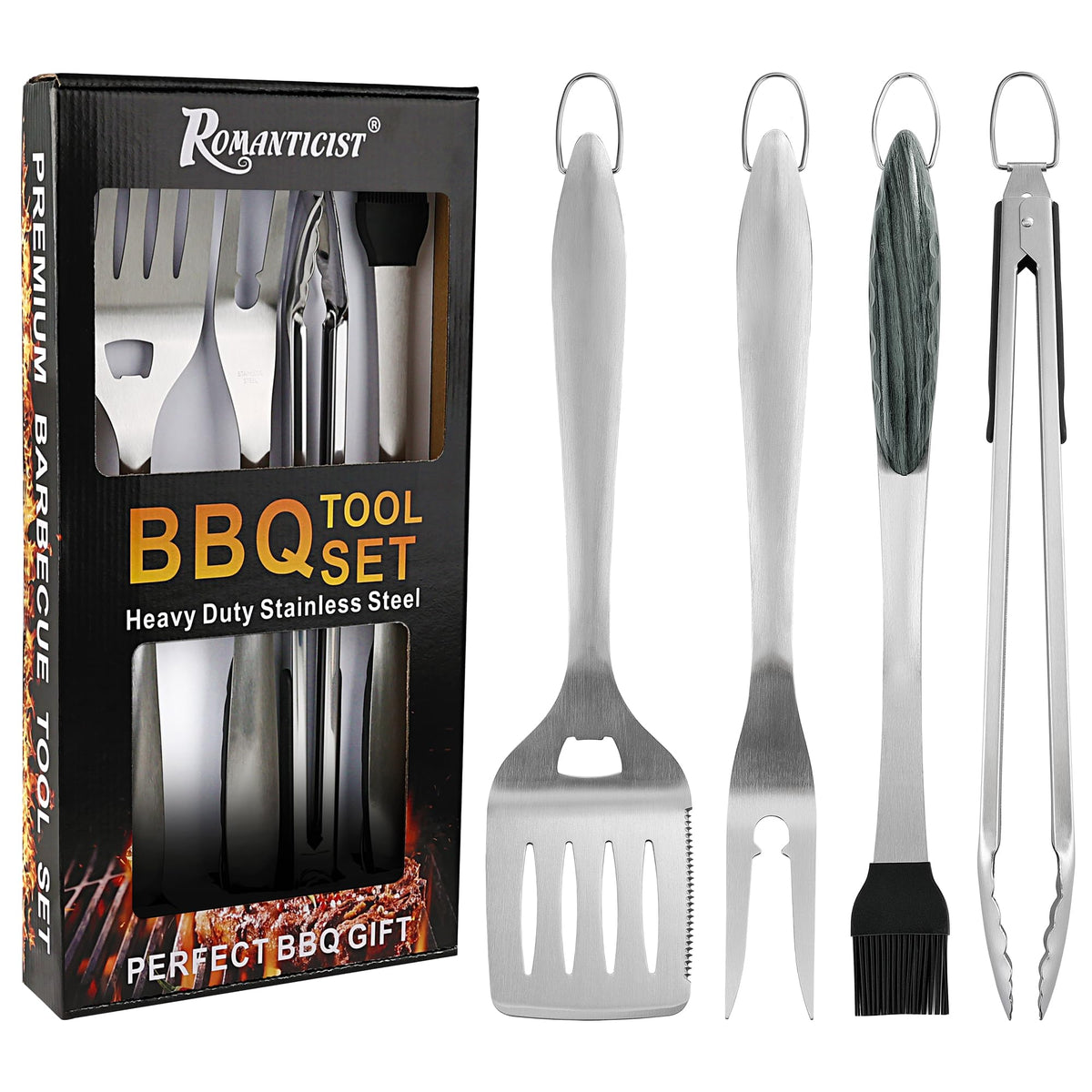 ROMANTICIST heavy-duty grill tools set with spatula for precise, pro-level grilling at home.