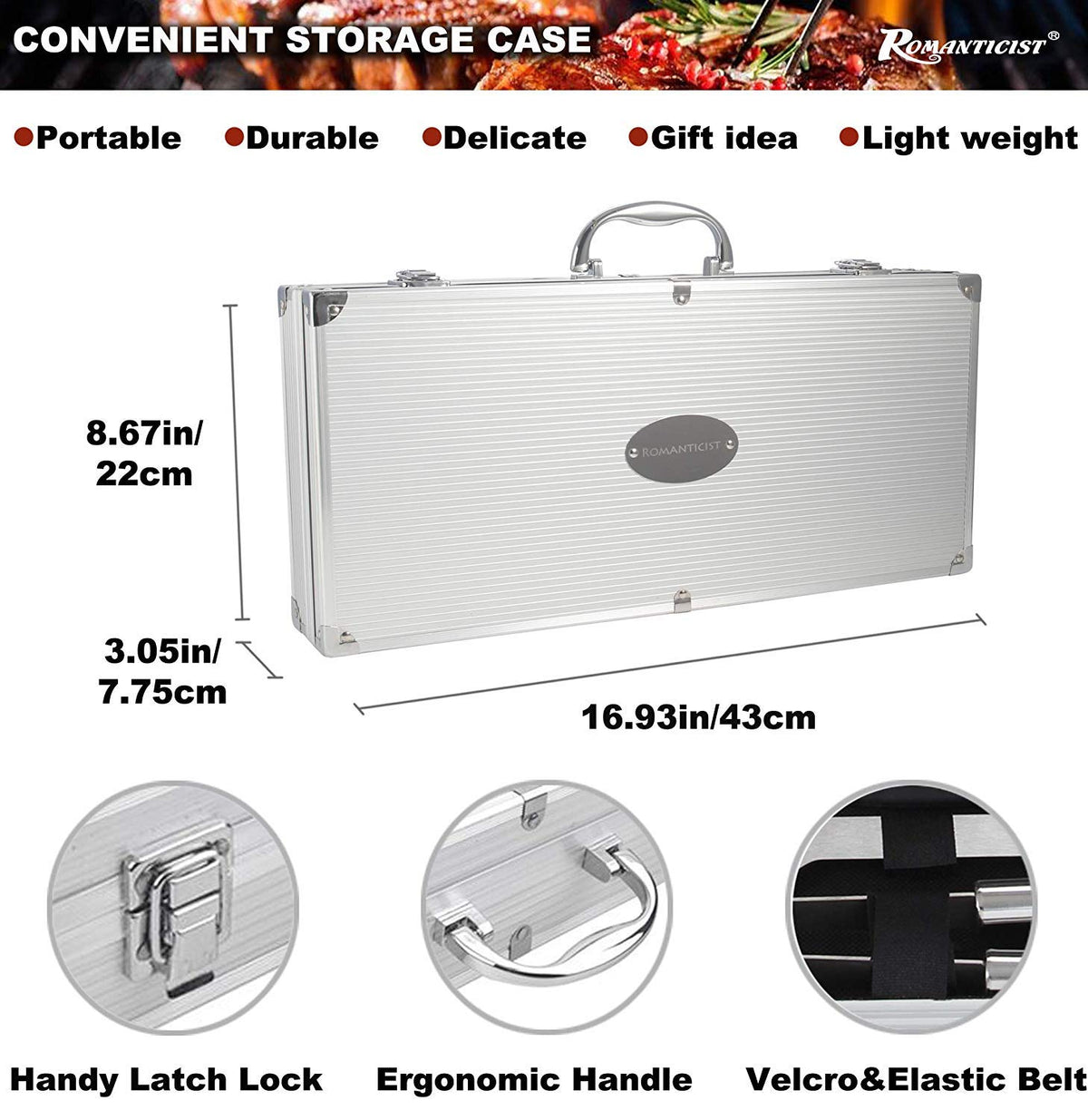 ROMANTICIST outdoor grilling set in aluminum case for portability