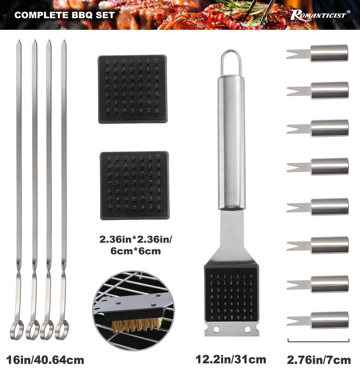 ROMANTICIST portable BBQ set is lightweight for camping and picnics.