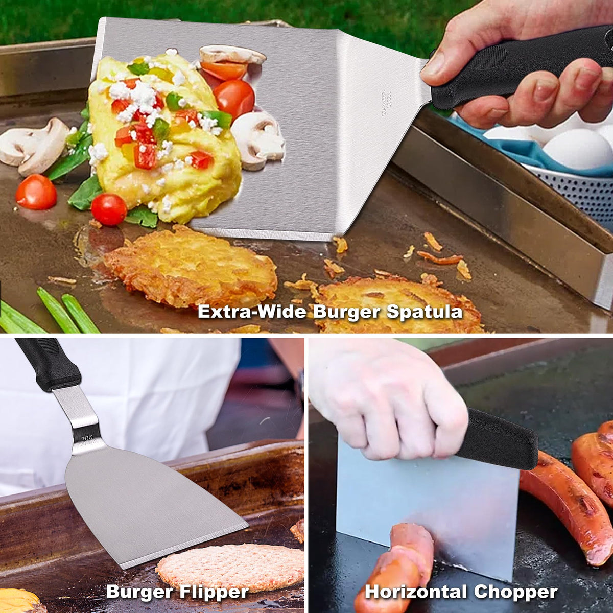 ROMANTICIST rectangle grill press helps even burgers and bread slices.