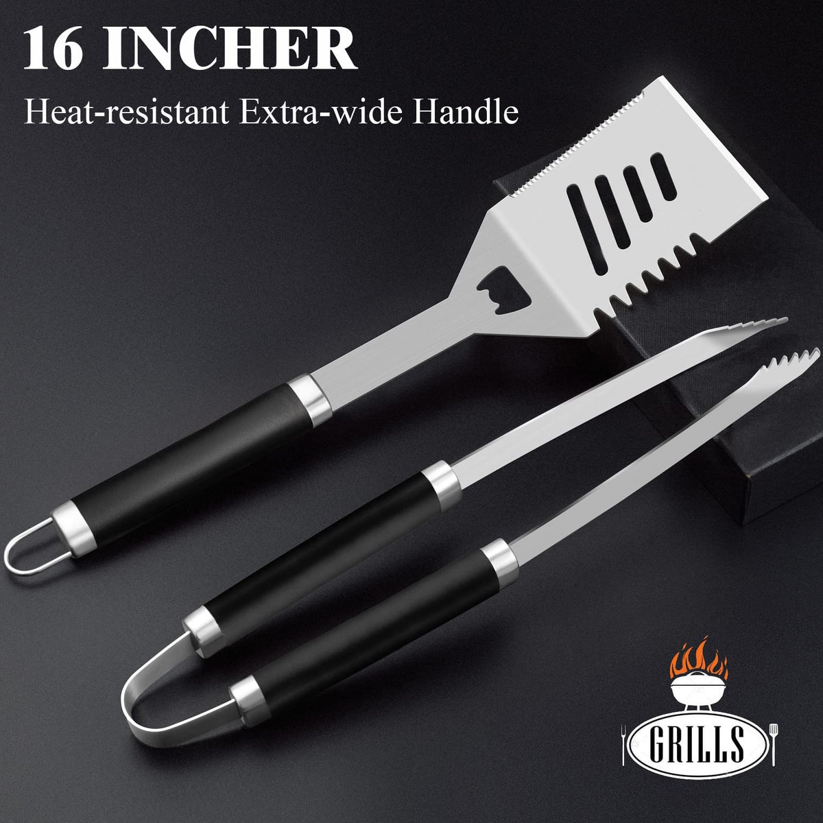 ROMANTICIST stainless steel BBQ utensils resist heat and rust for long-lasting use