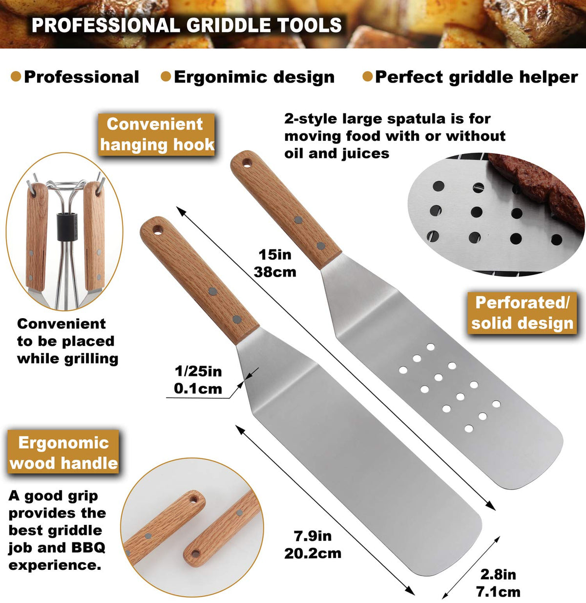 ROMANTICIST stainless steel griddle spatula for sturdy flipping and precise control