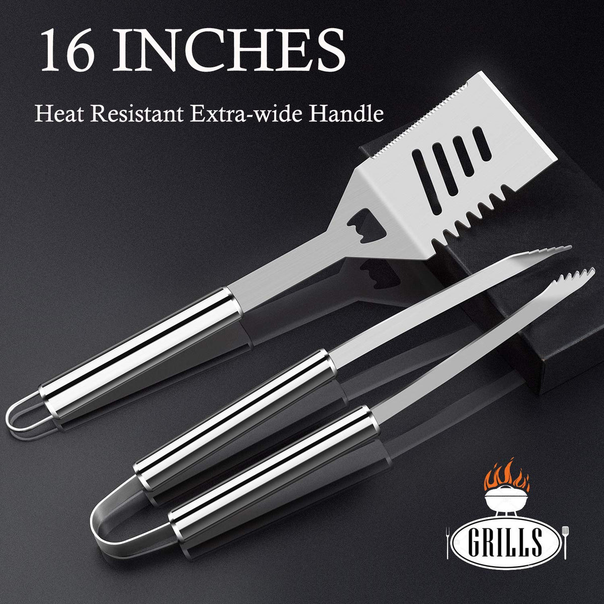 Romanticist stainless steel grill utensils close-up demonstrating durable construction