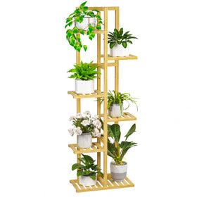 ROMGUAR CRAFT 6 Tier Bamboo Plant Stand front view with space-saving vertical display