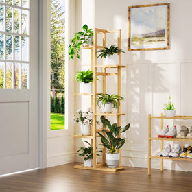 ROMGUAR CRAFT 6 Tier Bamboo Plant Stand side view showing tall plant organization