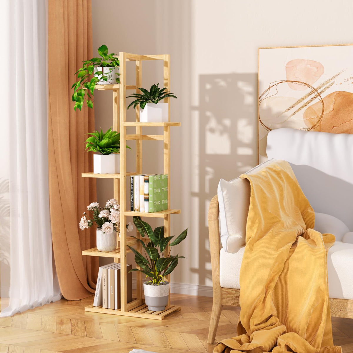 ROMGUAR CRAFT multi-use bamboo shelf for plants and decor