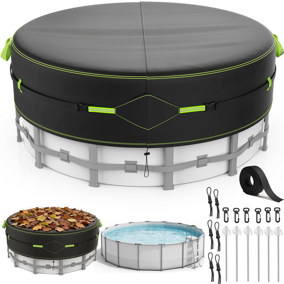ROMIVO 12ft round pool cover with reflective strips for safer nighttime visibility