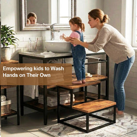 ROMIVO bathroom sink handwashing step shows kid-friendly height and stability