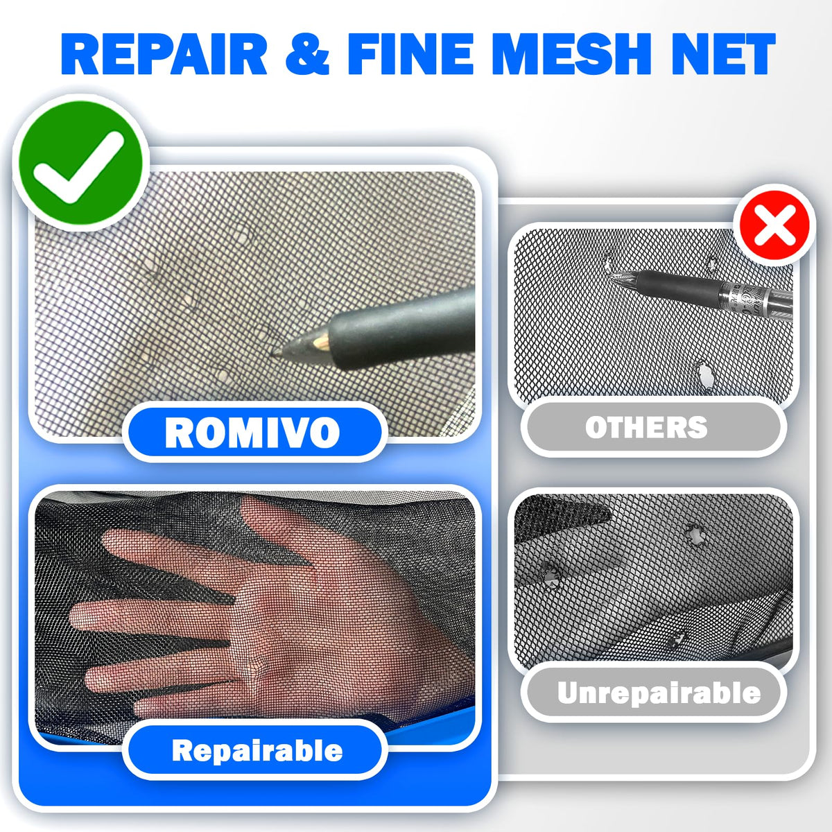 ROMIVO sturdy aluminum frame provides lasting strength for tough pool cleaning tasks.