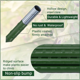 ROMODEN 50-pack plastic-coated steel stakes for versatile garden use.