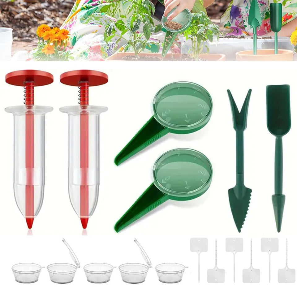 Rongkey 6-piece mini seed spreader set for precise sowing in small gardens.