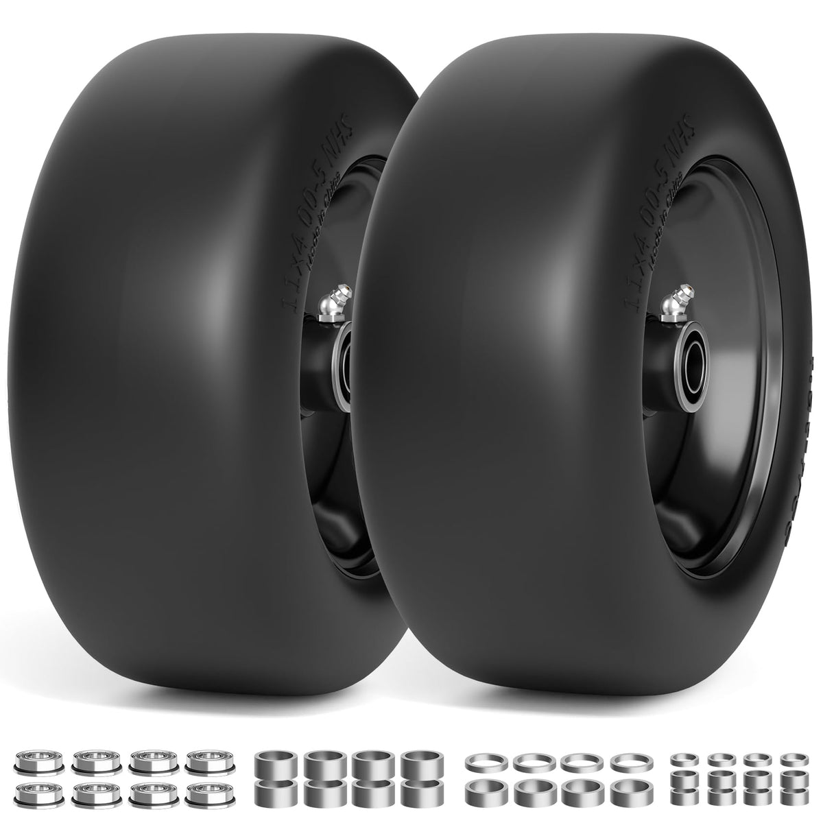 RONPOW 11x4-5 flat free tire with wheel offers durable, puncture-resistant replacement for zero-turn mowers.