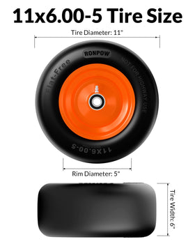 RONPOW flat free tire side mount showing stability on uneven terrain for smooth rolling