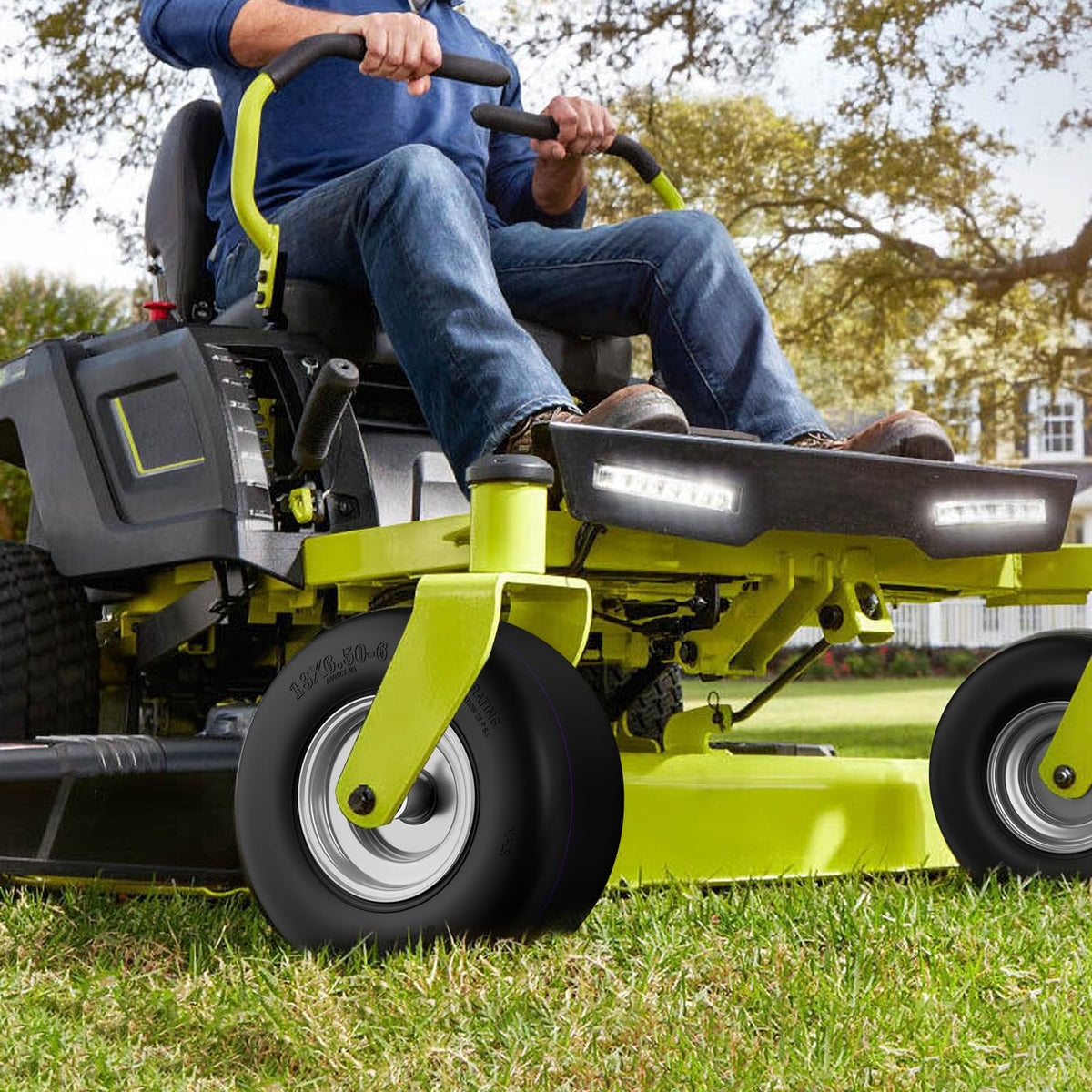 RONPOW 13x6.50-6 mounted on a standard mower rim ready for use.