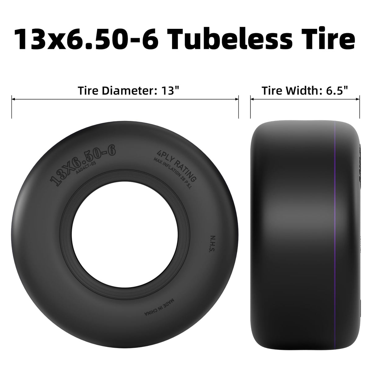 RONPOW tire tread closeup highlights turf-friendly grip and even wear.