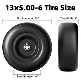 RONPOW 13x5-6 flat free tire side view illustrating stable traction on uneven terrain