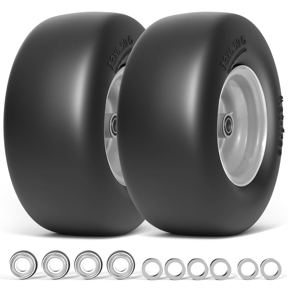 RONPOW 13x6.50-6 flat free tire front view for durable mowing performance