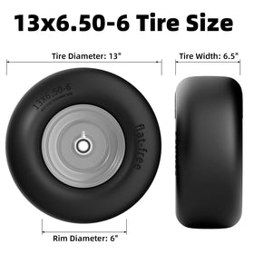 RONPOW 13x6.50-6 flat free tire side view showing robust construction and stability