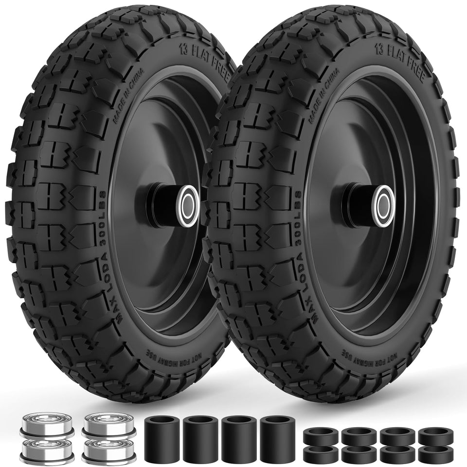 RONPOW 4.00-6 flat free tire close up showing durable polyurethane construction for outdoor use