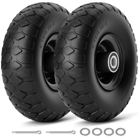RONPOW flat-free tire close-up shows puncture-resistant polyurethane build for garden carts.