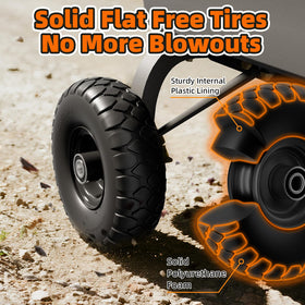 RONPOW flat-free tire on garden cart showcases all-terrain traction for grass and dirt.