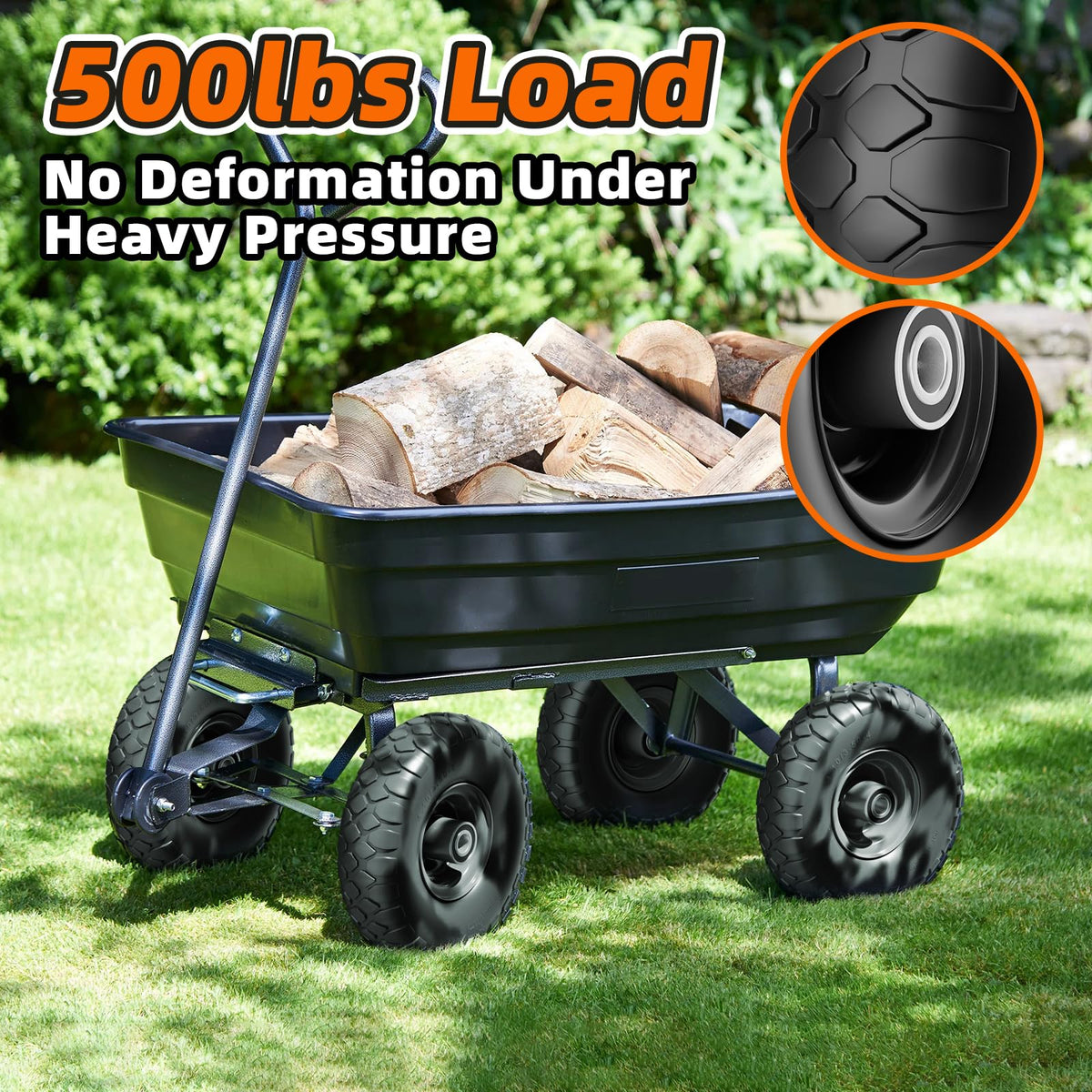 RONPOW flat-free tire wheel-assembly demonstrates quick install compatibility.