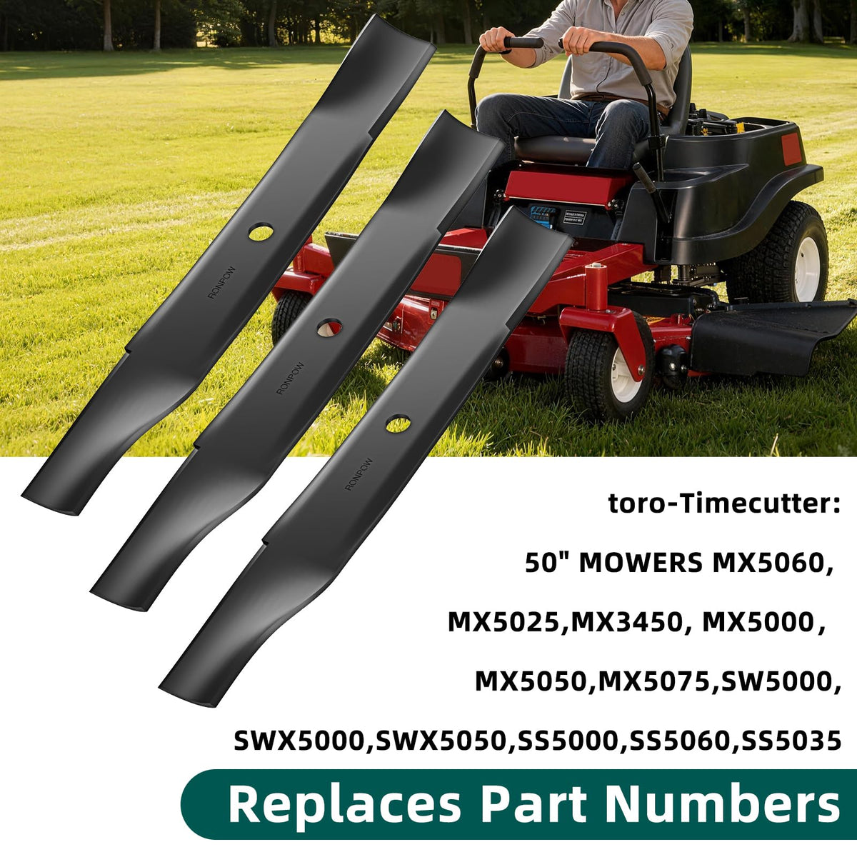 RONPOW 50-inch blade compatible with Toro TimeCutter for easy upgrades and consistent mowing