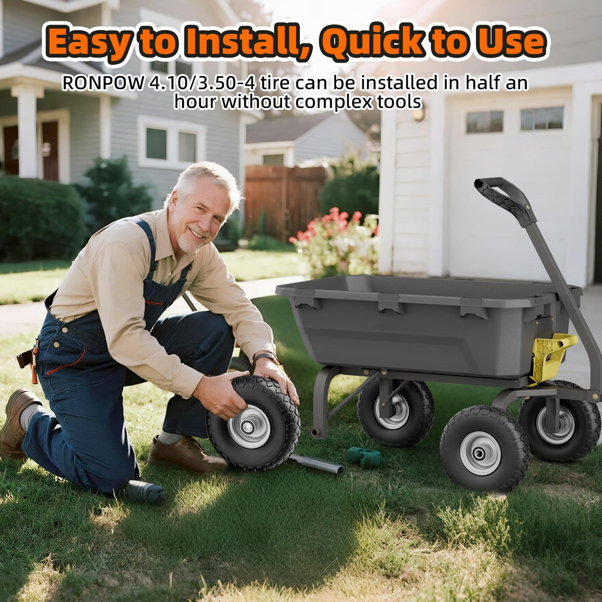 RONPOW all-terrain tread grips grass and mud effectively.