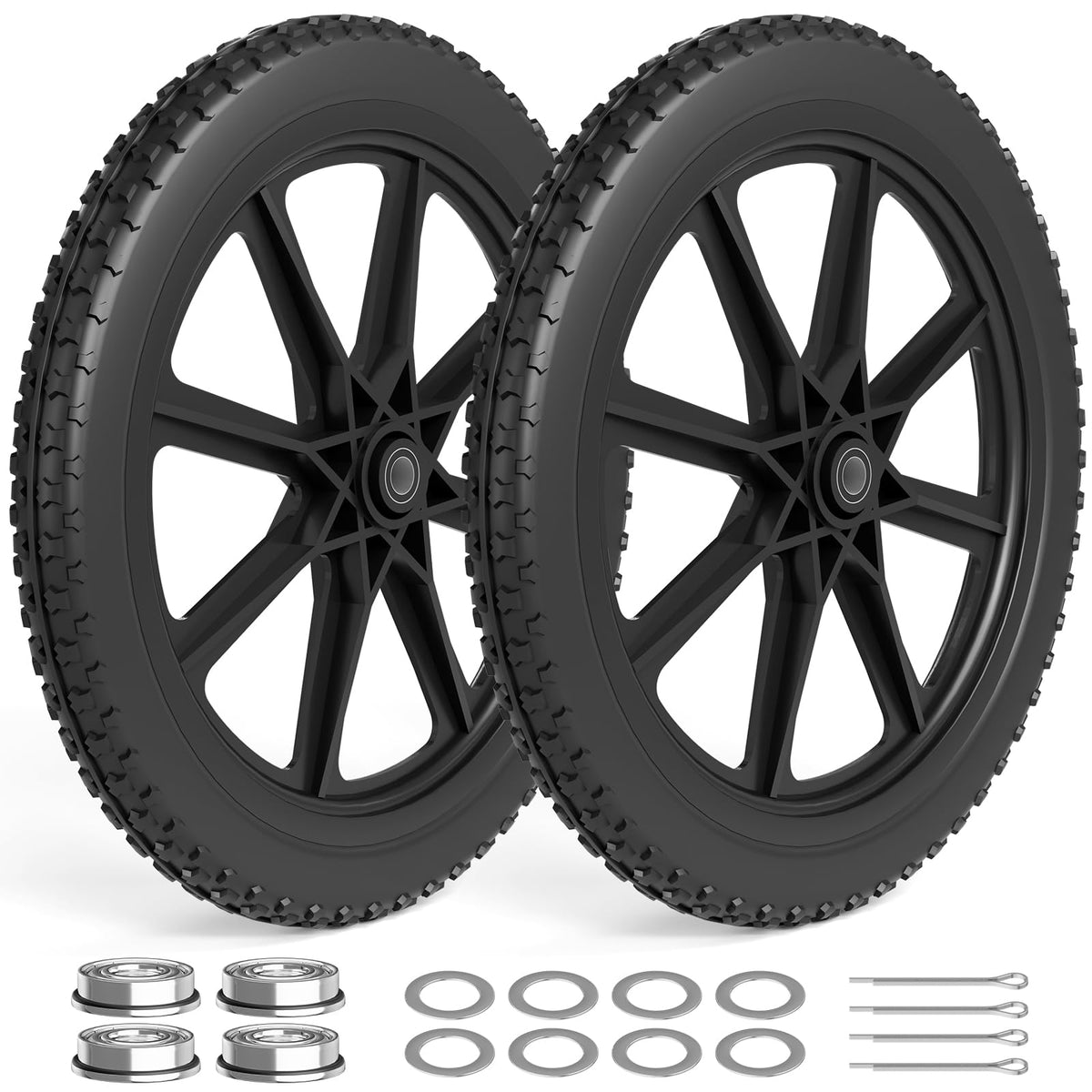 RONPOW flat-free wheel improves cart stability during garden tasks.