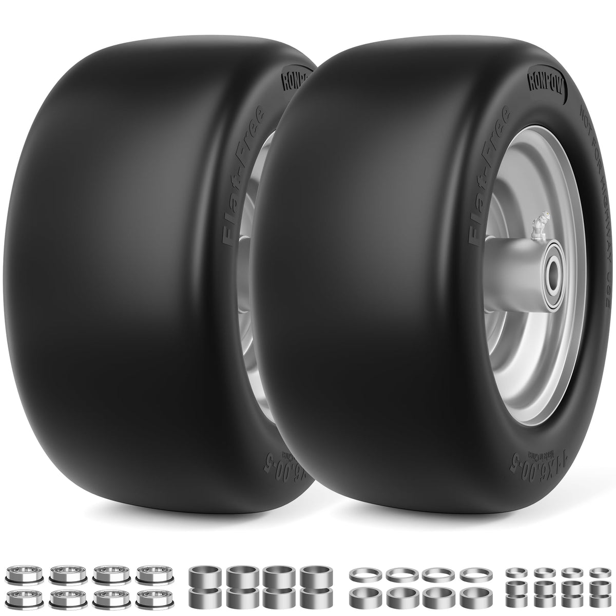 RONPOW 11x6 front view flat-free tire for zero-turn mowers, durable performance.