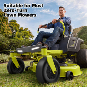 RONPOW flat-free tire mounted on a mower demonstrating maintenance-free convenience