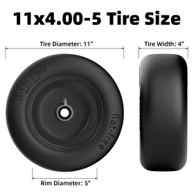RONPOW flat free tire side profile highlights rugged polyurethane core for longevity.