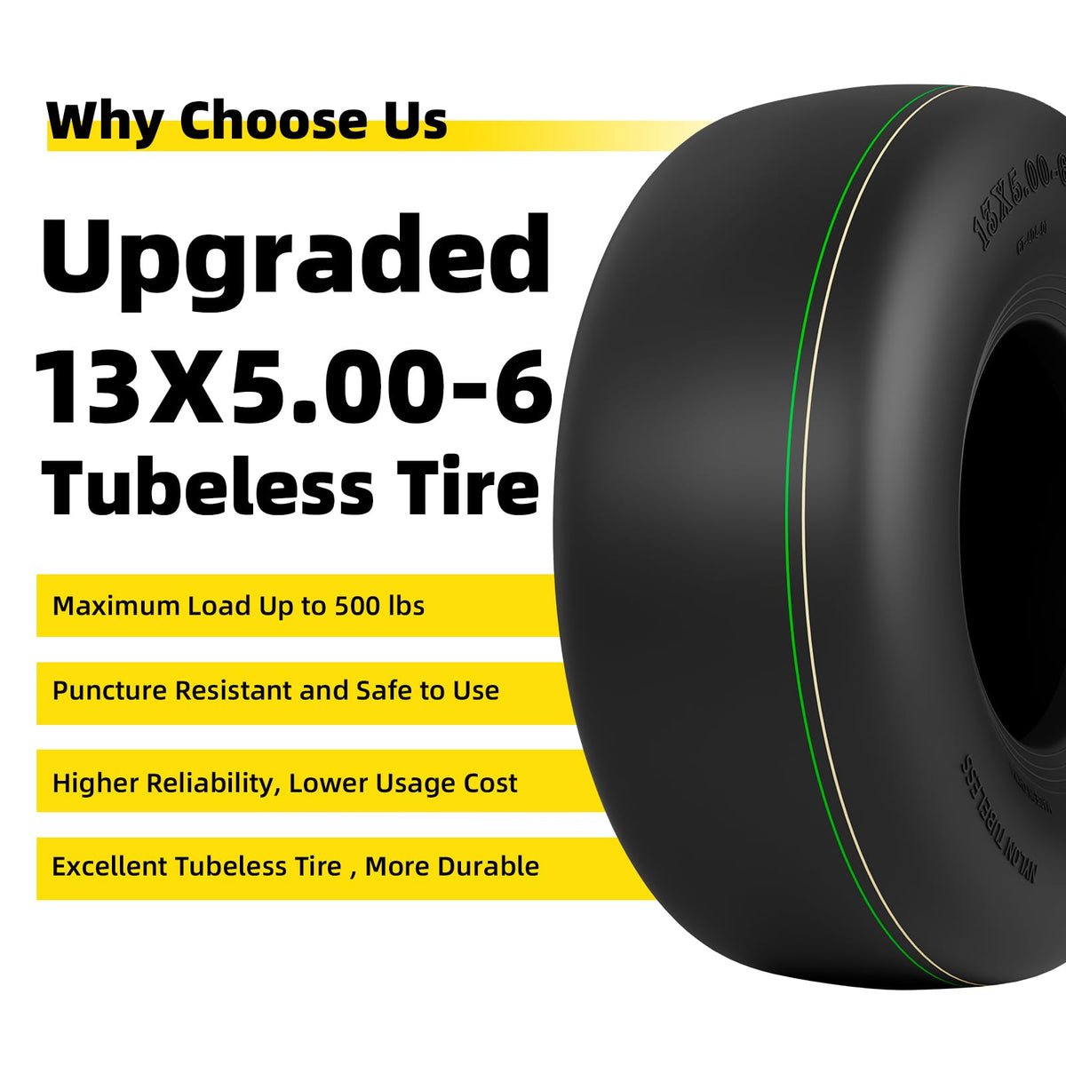 Smooth rolling tread profile reduces vibration during mowing