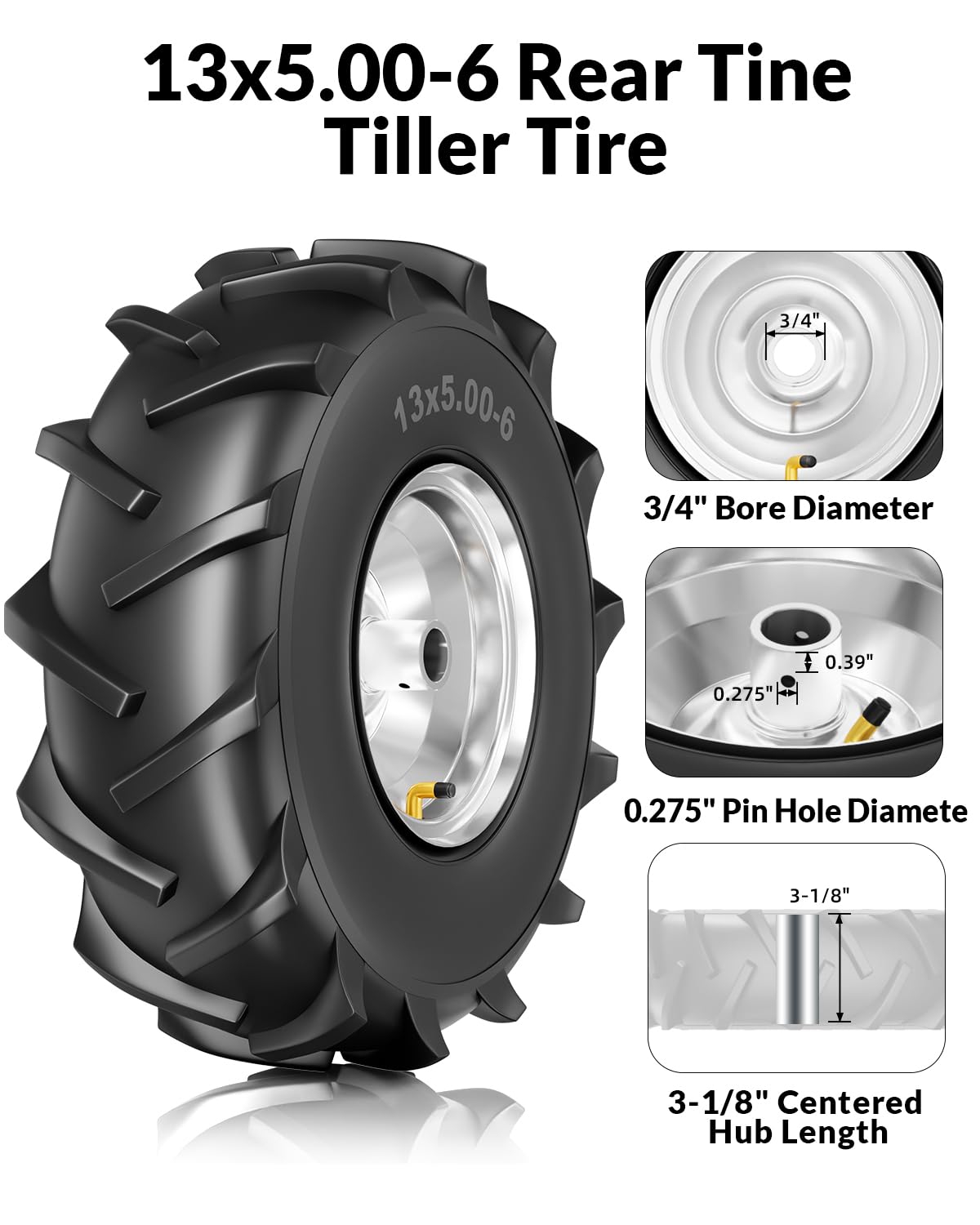 RONPOW tire with 3-4 inch bore hub for quick fit