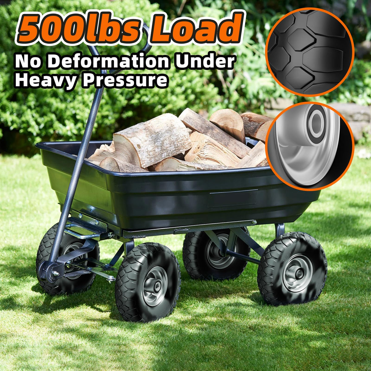 RONPOW 500 lb load capacity tire for heavy-duty garden carts.